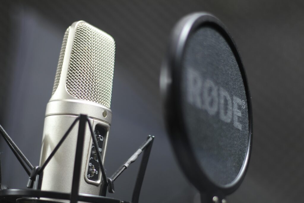Close up image of a podcast set up